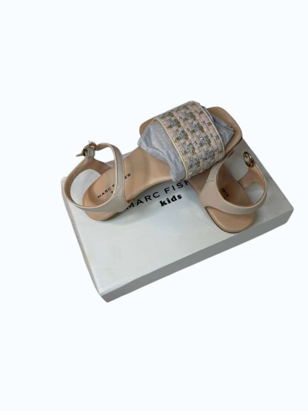 Marc Fisher Kids Girls Sandals Size 1 / 12.5 Beige Glitter Woven Dress Shoes